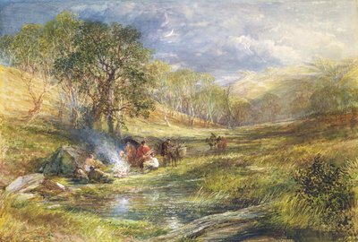ジプシーデル-ムーンライト（紙にゴールドのタッチを施したトイレとボディカラー） 作： Samuel Palmer